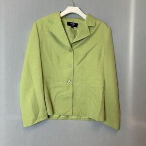 Jones Wear Suit Set Blazer Skirt Womens 12 Green Collar Button Zip